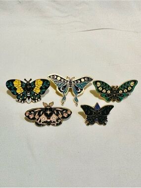 Celestial Butterfly & Moth Enamel Pin Bundle Moon Phase Aesthetic Pins Set of 5